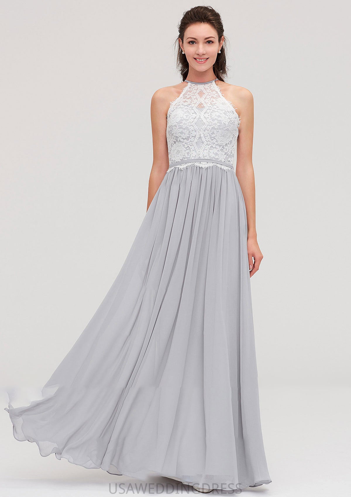 Sleeveless Scoop Neck A-line/Princess Chiffon Long/Floor-Length Bridesmaid Dresseses With Lace Thelma DSP0025497