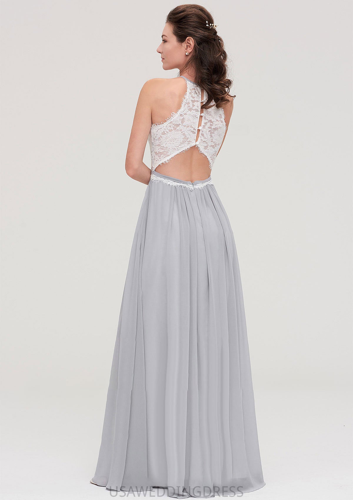 Sleeveless Scoop Neck A-line/Princess Chiffon Long/Floor-Length Bridesmaid Dresseses With Lace Thelma DSP0025497