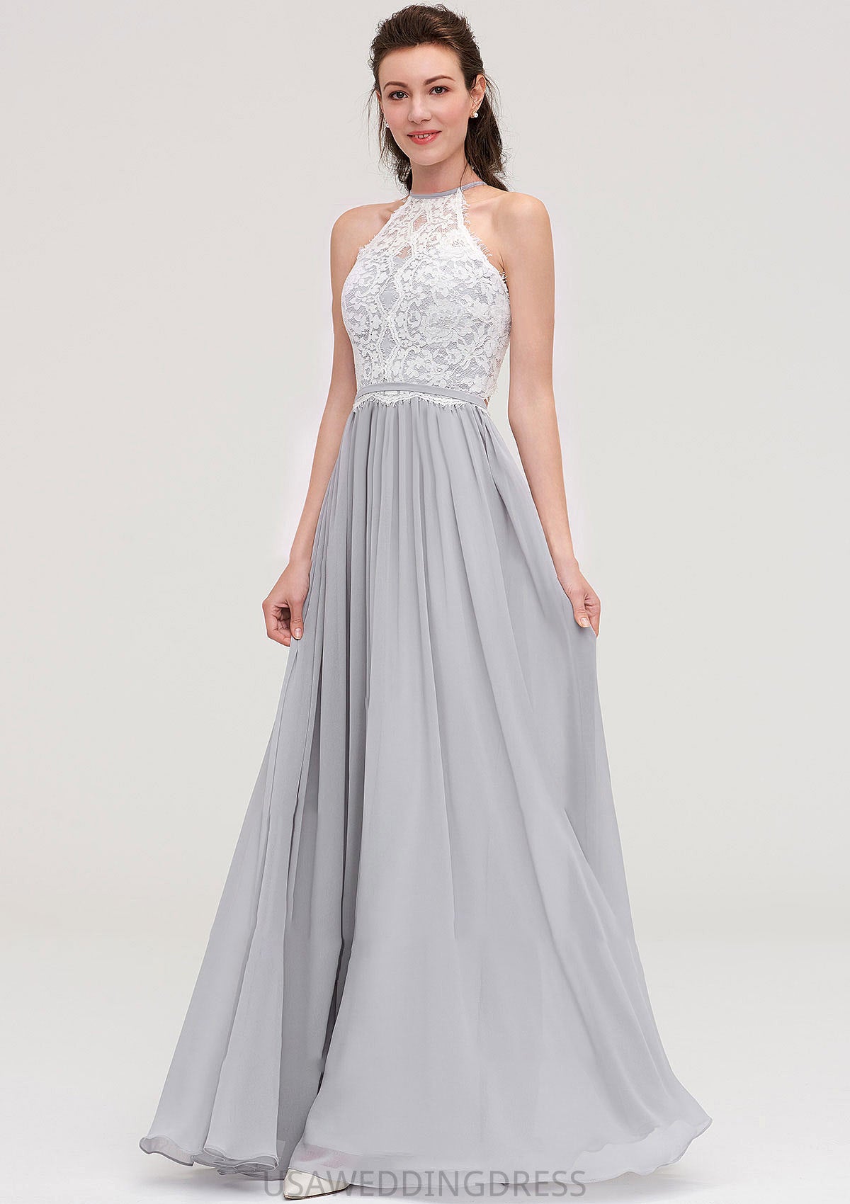 Sleeveless Scoop Neck A-line/Princess Chiffon Long/Floor-Length Bridesmaid Dresseses With Lace Thelma DSP0025497