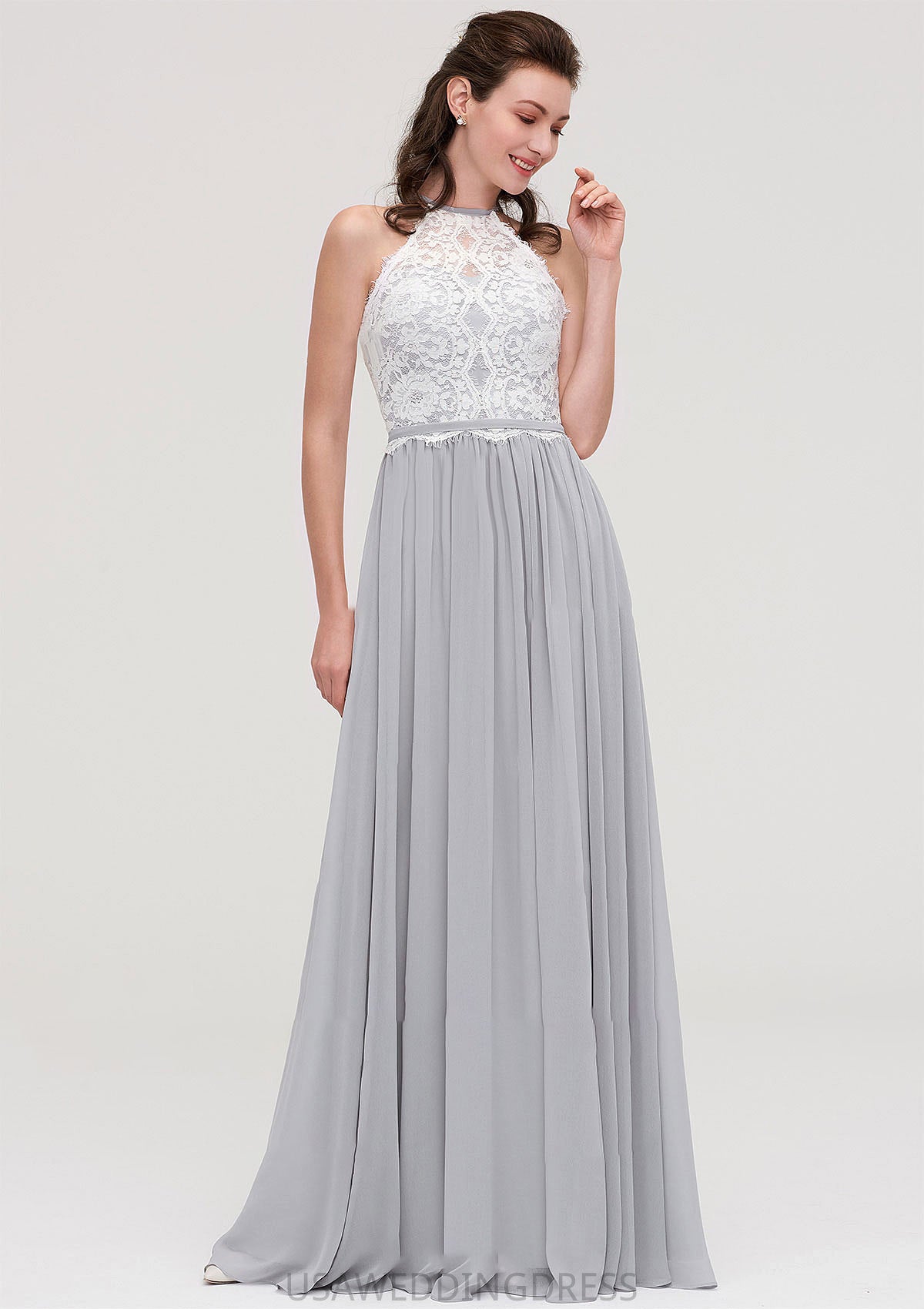 Sleeveless Scoop Neck A-line/Princess Chiffon Long/Floor-Length Bridesmaid Dresseses With Lace Thelma DSP0025497