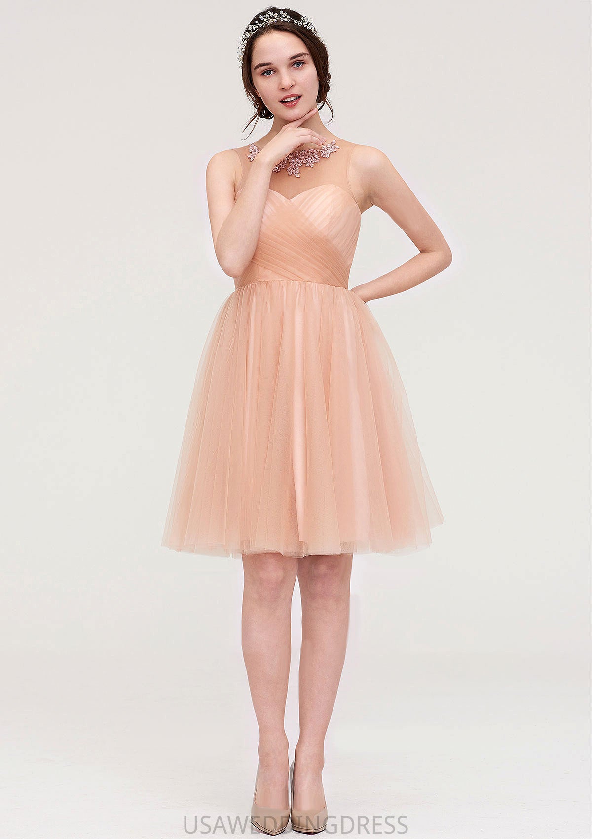 Bateau Sleeveless A-line/Princess Tulle Knee-Length Bridesmaid Dresses With Pleated Beading Cynthia DSP0025498