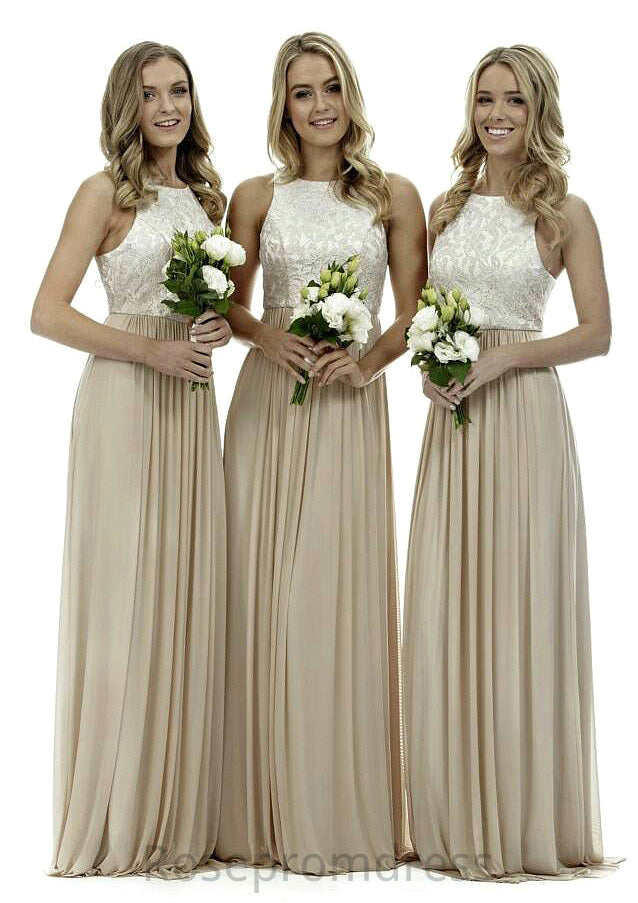 Bateau A-Line/Princess Long/Floor-Length Chiffon Bridesmaid Dresses With Lace Kierra SRSP0025503