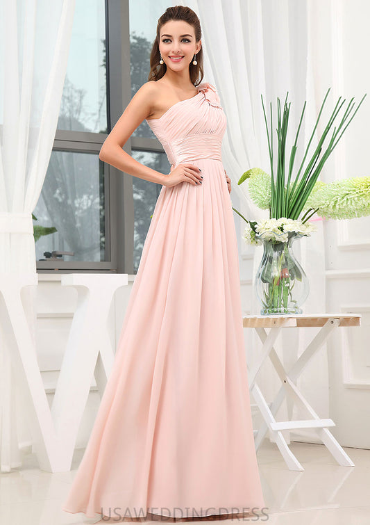 Sleeveless One-Shoulder Long/Floor-Length A-line/Princess Chiffon Bridesmaid Dresses With Pleated Shoulder Flower Carina DSP0025507