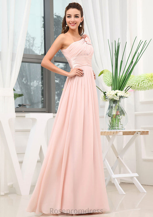 Sleeveless One-Shoulder Long/Floor-Length A-line/Princess Chiffon Bridesmaid Dresses With Pleated Shoulder Flower Cadence SRSP0025507