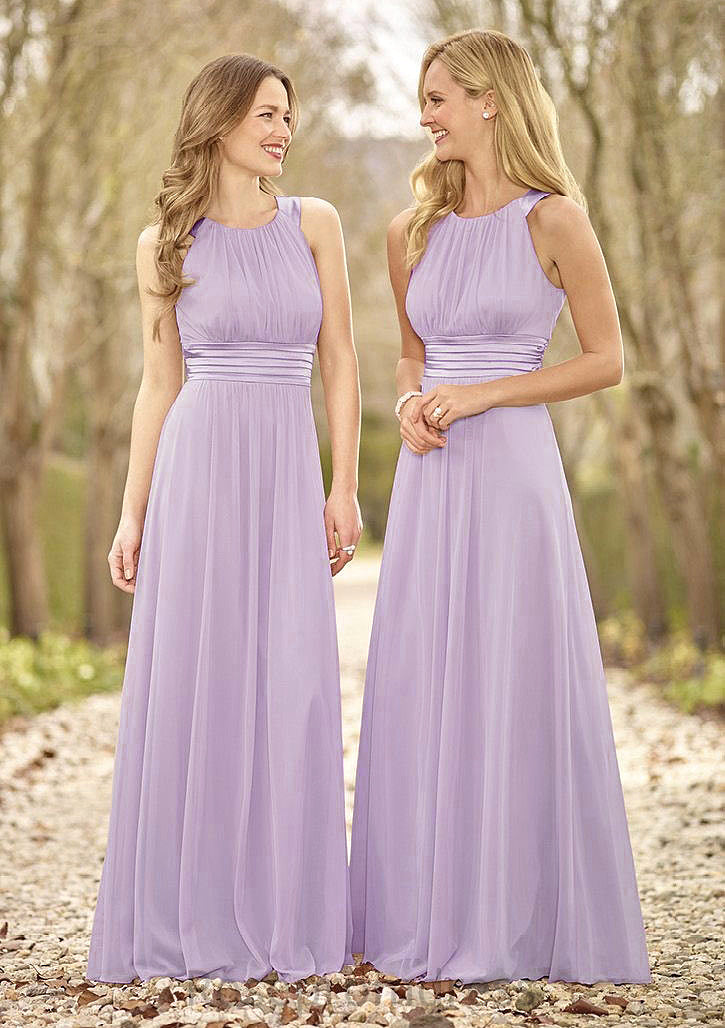 Scoop Neck A-Line/Princess Long/Floor-Length Chiffon Bridesmaid Dresses Karli SRSP0025516