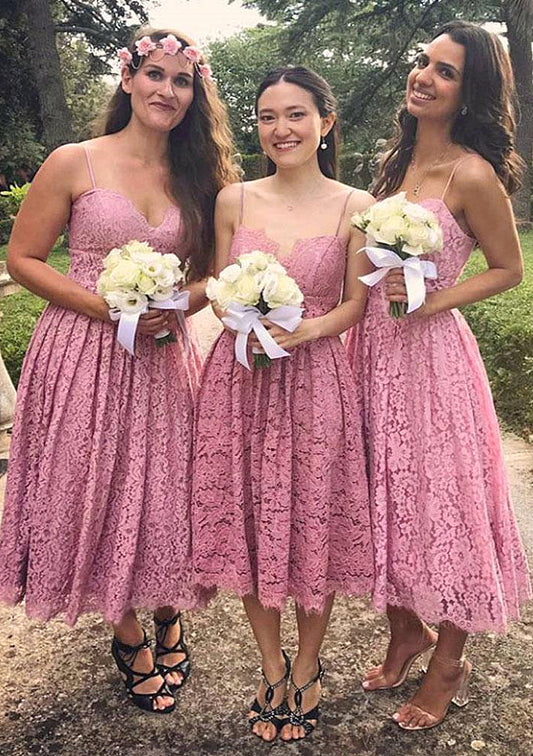 Sleeveless Sweetheart Tea-Length A-line/Princess Lace Bridesmaid Dresseses With Pleated Vanessa DSP0025518