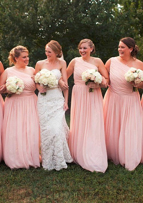 One-Shoulder A-Line/Princess Long/Floor-Length Chiffon Bridesmaid Dresses With Pleated Bethany DSP0025529