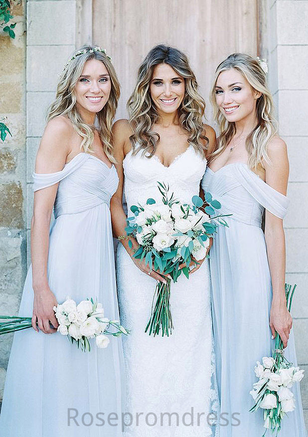 Off-The-Shoulder A-Line/Princess Long/Floor-Length Chiffon Bridesmaid Dresses With Pleated Marlie SRSP0025534