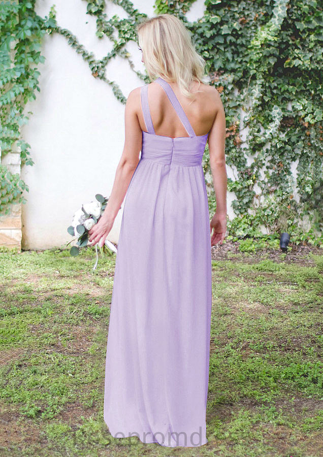 One-Shoulder A-Line/Princess Long/Floor-Length Chiffon Bridesmaid Dresses With Pleated Dayami SRSP0025544