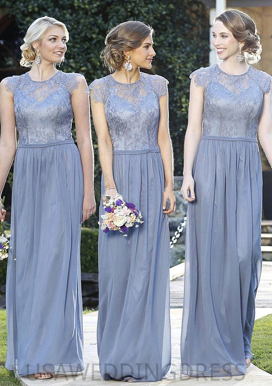 A-Line/Princess Sleeveless Scoop Neck Zipper Long/Floor-Length Chiffon Bridesmaid Dresses With Appliqued Carissa DSP0025547