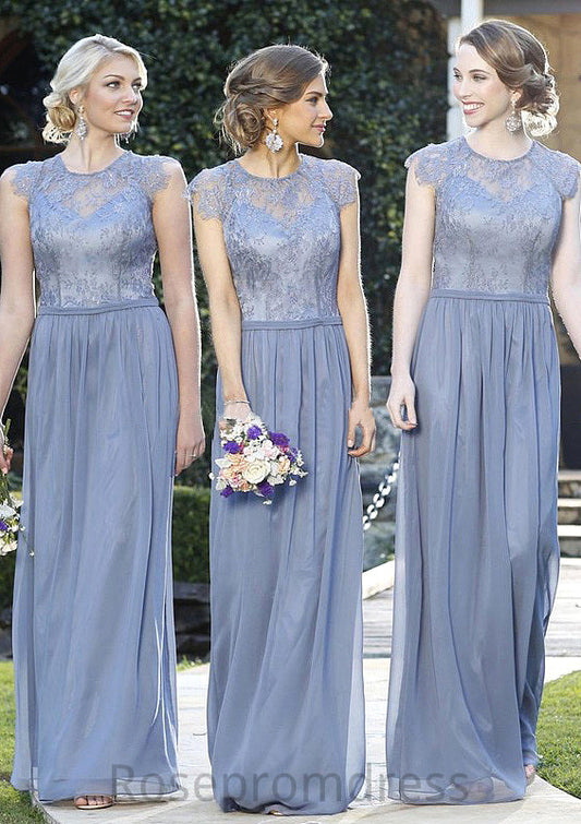 A-Line/Princess Sleeveless Scoop Neck Zipper Long/Floor-Length Chiffon Bridesmaid Dresses With Appliqued Rachel SRSP0025547