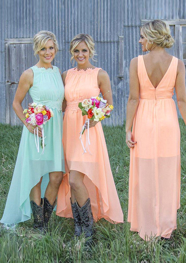 Sleeveless Bateau Asymmetrical A-Line/Princess Chiffon Bridesmaid Dresses With Appliqued Shirley DSP0025549