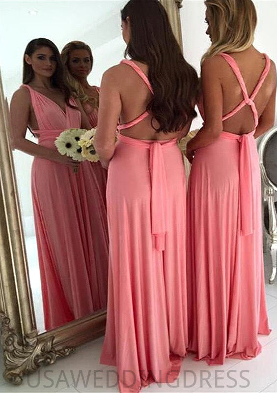 A-Line/Princess V-Neck Long/Floor-Length Chiffon Bridesmaid Dresses Stella DSP0025551