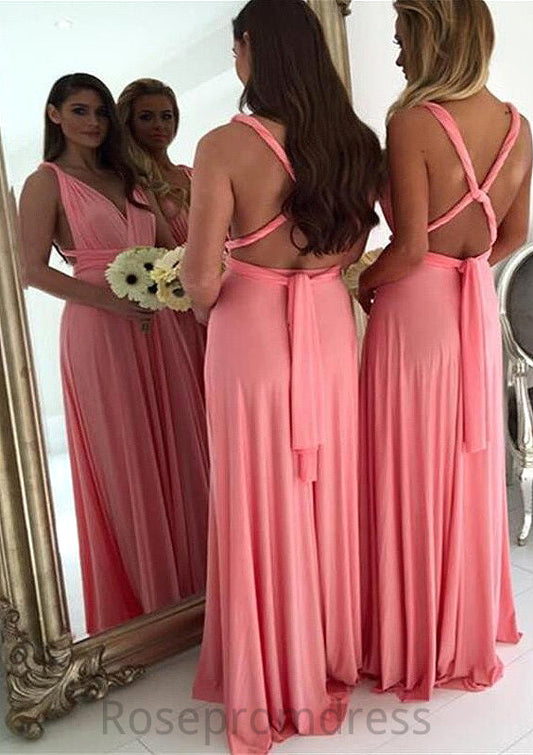 A-Line/Princess V-Neck Long/Floor-Length Chiffon Bridesmaid Dresses Shayna SRSP0025551