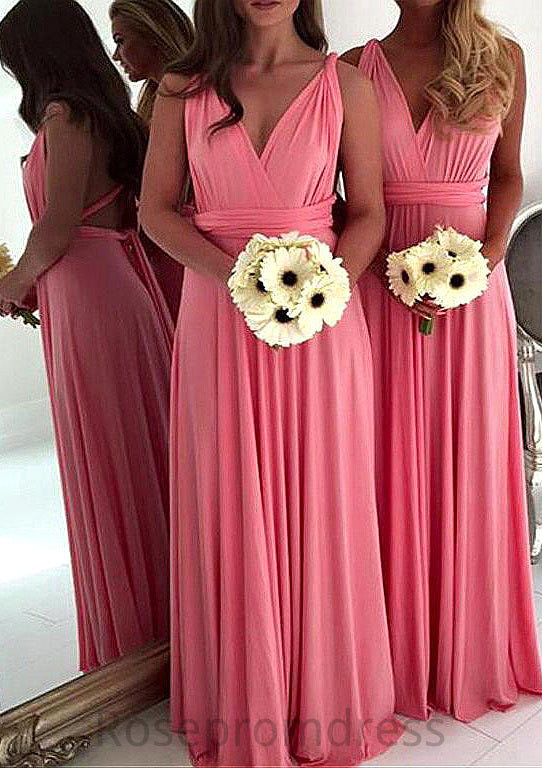 A-Line/Princess V-Neck Long/Floor-Length Chiffon Bridesmaid Dresses Shayna SRSP0025551