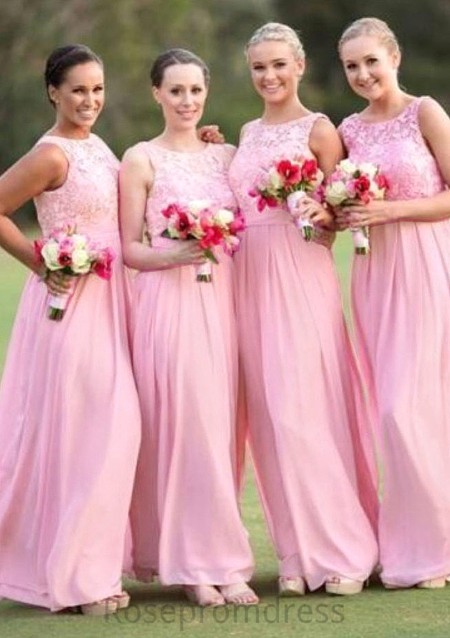 A-Line/Princess Bateau Long/Floor-Length Chiffon Bridesmaid Dresses With Lace Kaila SRSP0025552