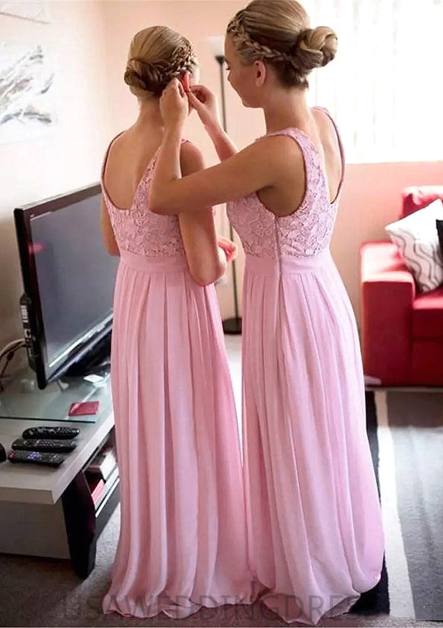 A-Line/Princess Bateau Long/Floor-Length Chiffon Bridesmaid Dresses With Lace Yamilet DSP0025552