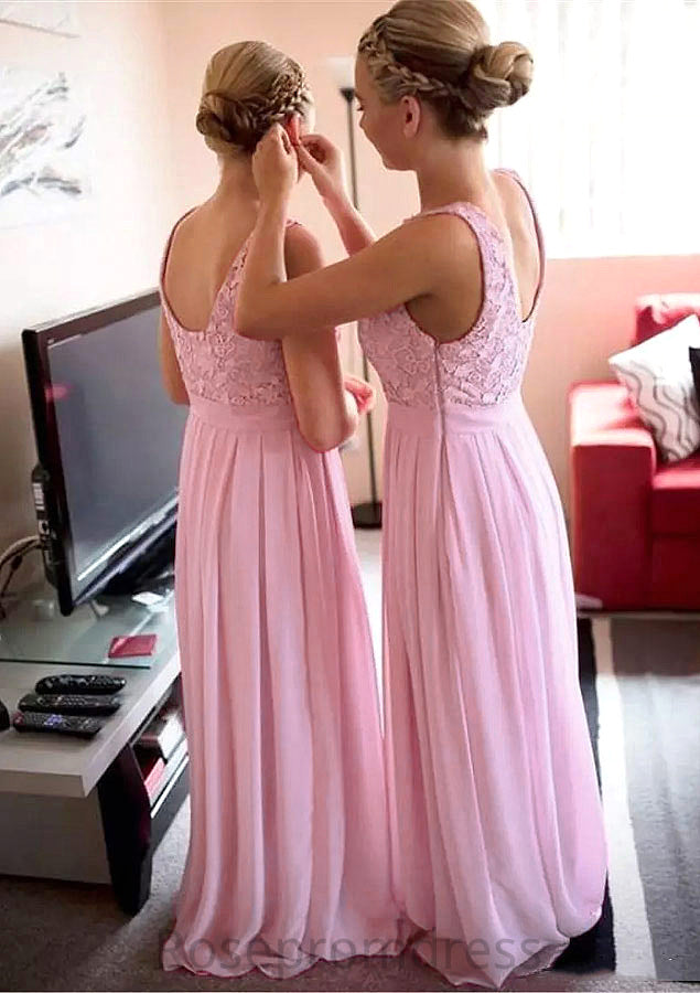 A-Line/Princess Bateau Long/Floor-Length Chiffon Bridesmaid Dresses With Lace Kaila SRSP0025552