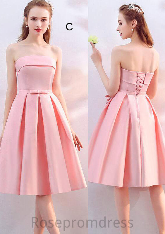 Off-the-Shoulder A-line/Princess Knee-Length Satin A-line/Princess Bridesmaid Dresses With Waistband Carlee SRSP0025568