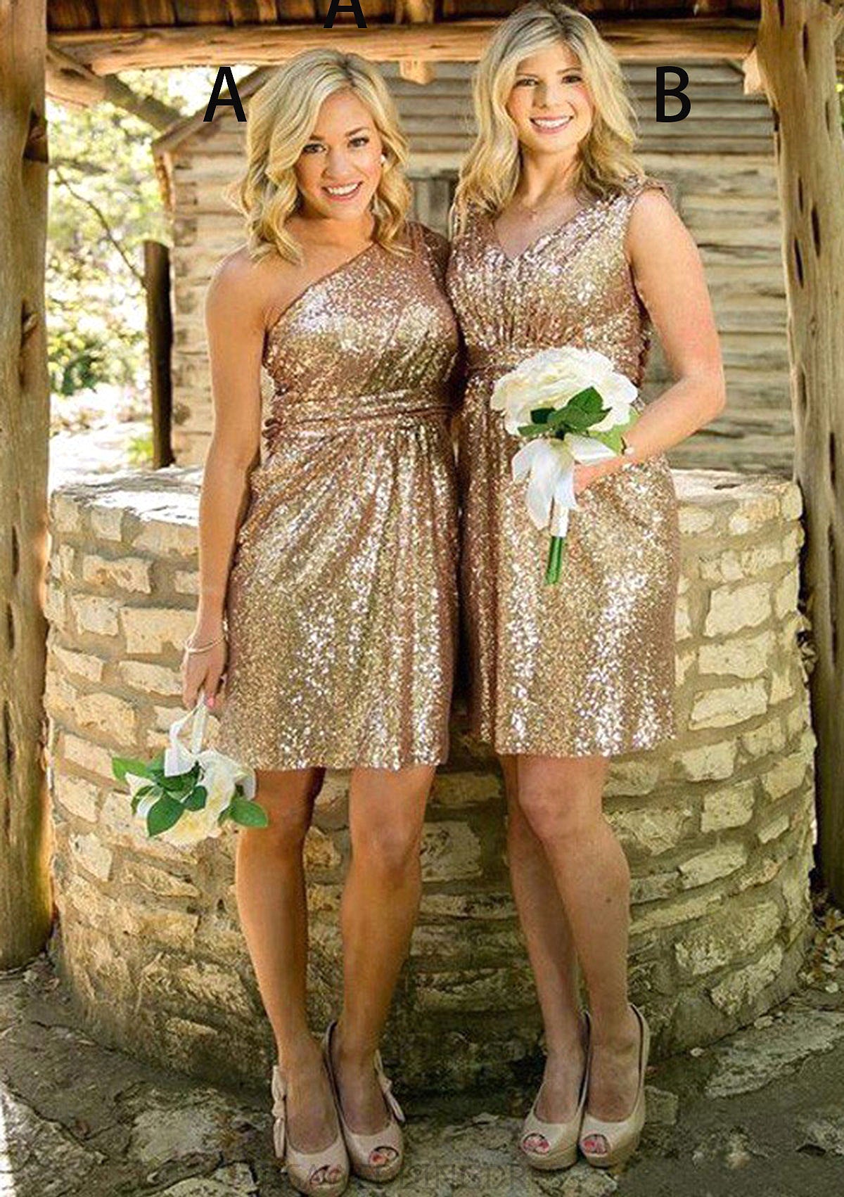 A-line/Princess One-Shoulder Short/Mini Sequined A-line/Princess Bridesmaid Dresseses Leila DSP0025592