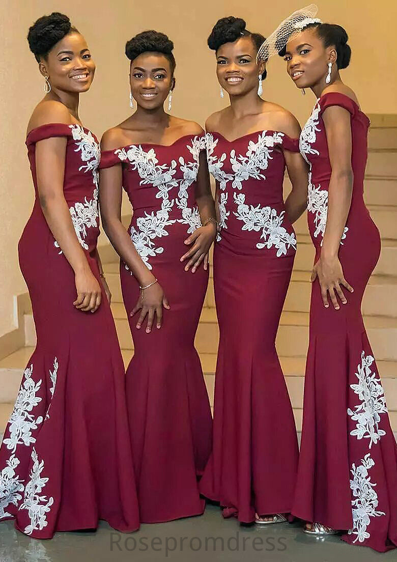 Sleeveless Off-the-Shoulder Long/Floor-Length Trumpet/Mermaid Elastic Satin Bridesmaid Dresseses With Appliqued Frida SRSP0025593