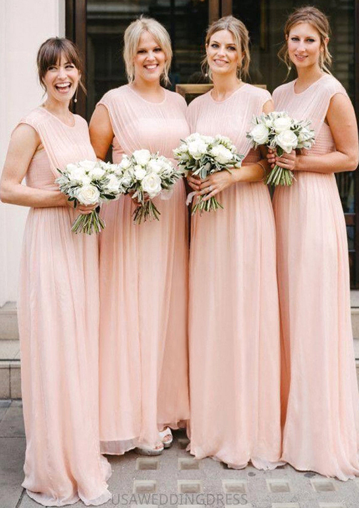 Sleeveless Scoop Neck Long/Floor-Length A-line/Princess Chiffon Bridesmaid Dresseses With Pleated Amy DSP0025595