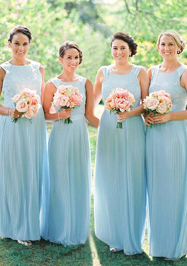 Sleeveless Scoop Neck Long/Floor-Length Chiffon A-line/Princess Bridesmaid Dresseses With Lace Adalyn SRSP0025596