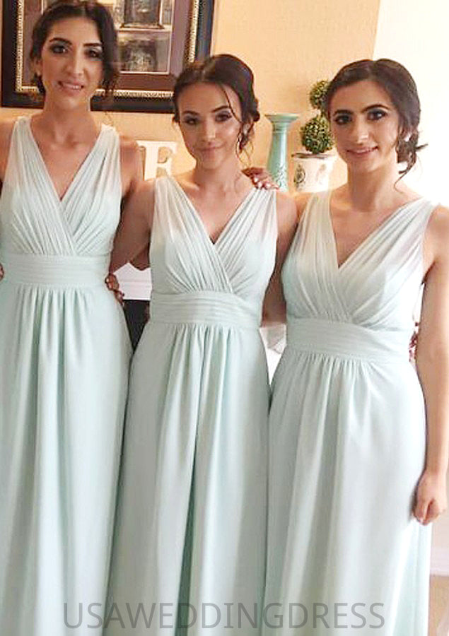 Sleeveless V Neck Long/Floor-Length Chiffon A-line/Princess Bridesmaid Dresseses With Pleated   Kailey DSP0025597