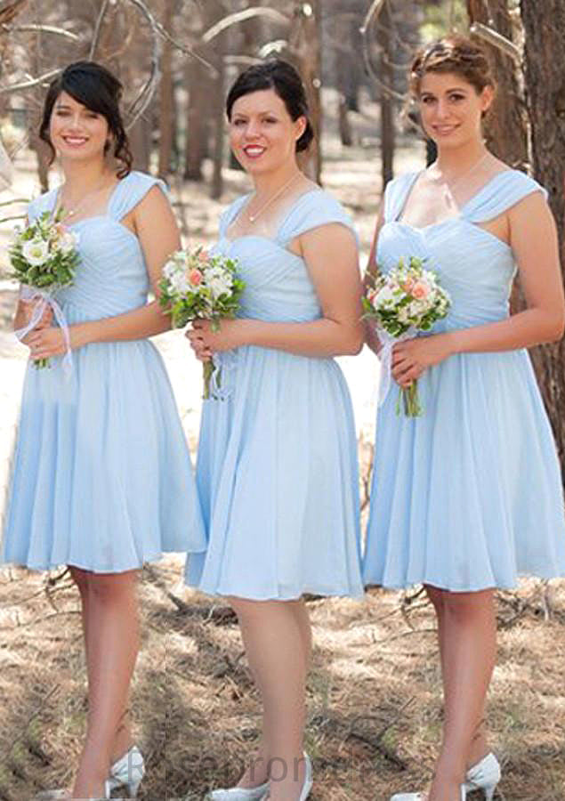 Sleeveless Scalloped Neck Knee-Length A-line/Princess Chiffon Bridesmaid Dresseses With Pleated Nora SRSP0025606