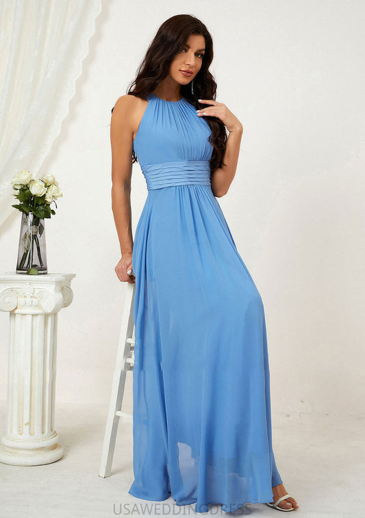 A-line Halter Sleeveless Chiffon Long/Floor-Length Bridesmaid Dresses With Pleated Kyleigh DSP0025610