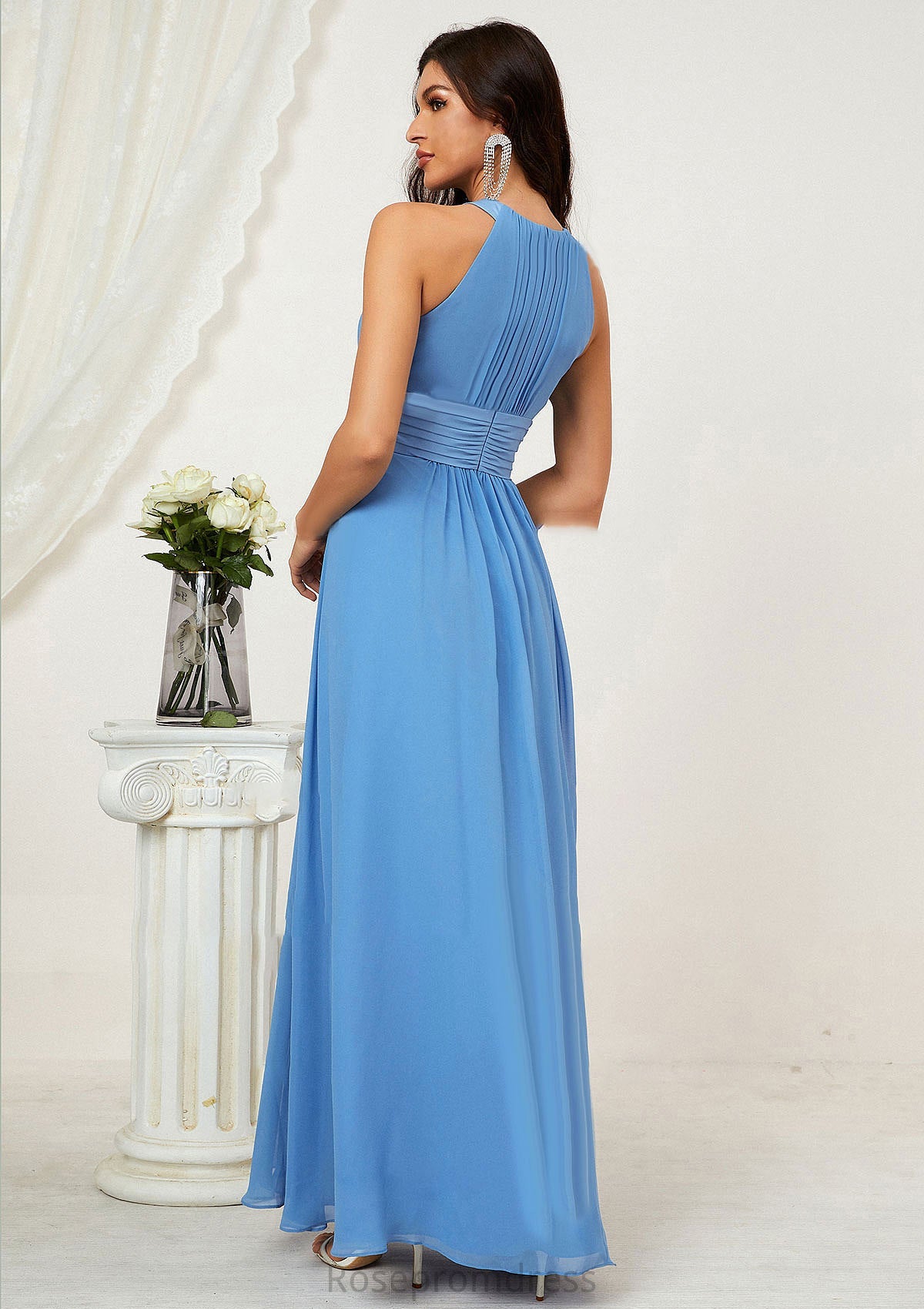 A-line Halter Sleeveless Chiffon Long/Floor-Length Bridesmaid Dresses With Pleated Gemma SRSP0025610