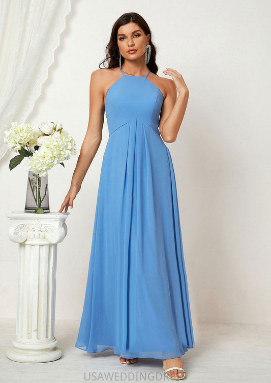 A-line Empire Halter Sleeveless Chiffon Long/Floor-Length Bridesmaid Dresses With Ruffles Florence DSP0025611