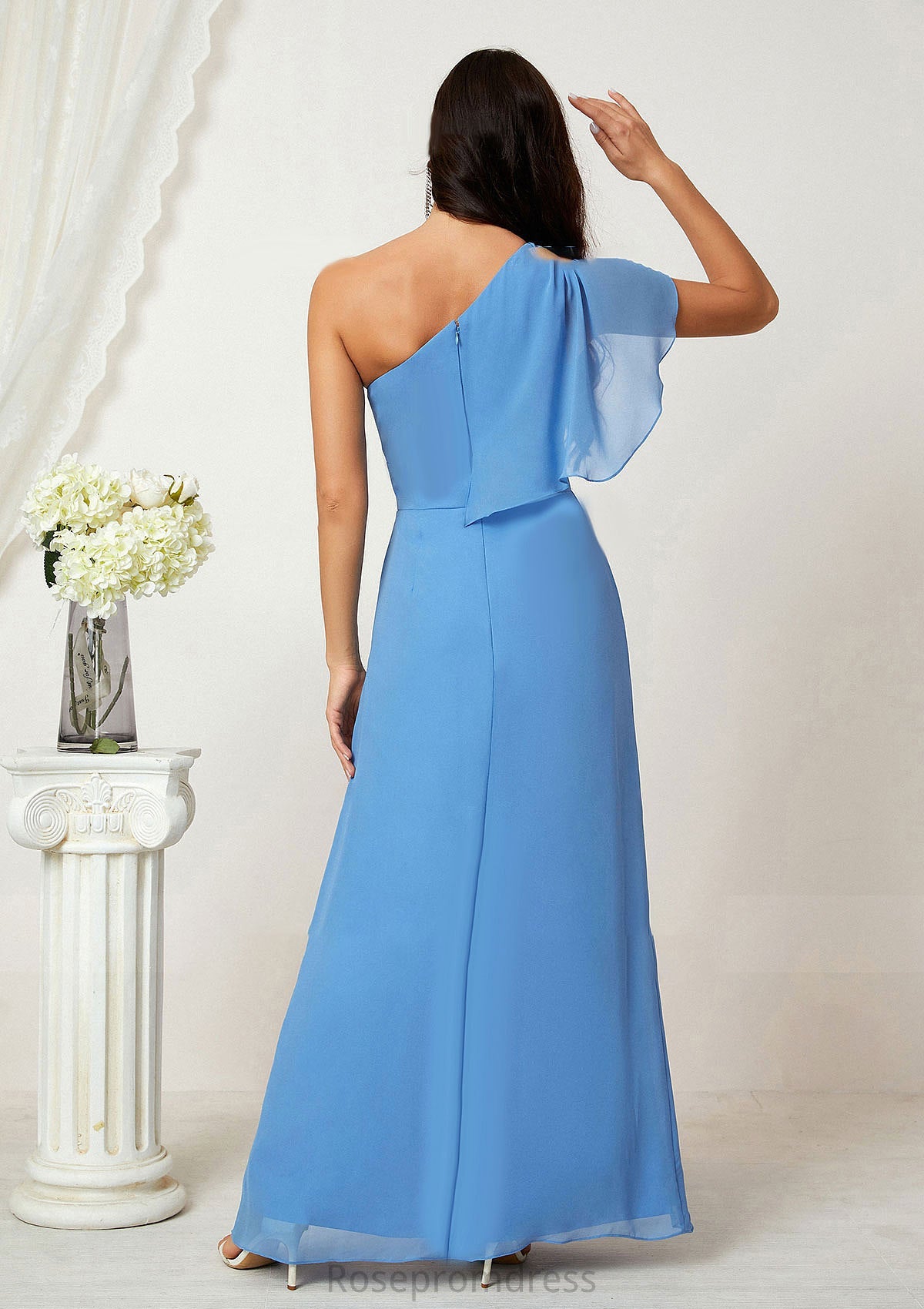 A-line One-Shoulder Sleeveless Chiffon Long/Floor-Length Bridesmaid Dresses With Pleated Split Cherish SRSP0025613