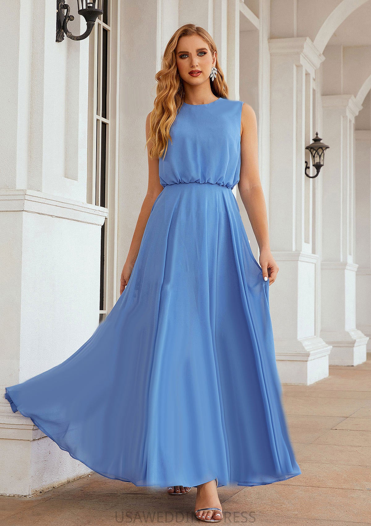 A-line Scoop Neck Sleeveless Chiffon Long/Floor-Length Bridesmaid Dresses Izabella DSP0025618