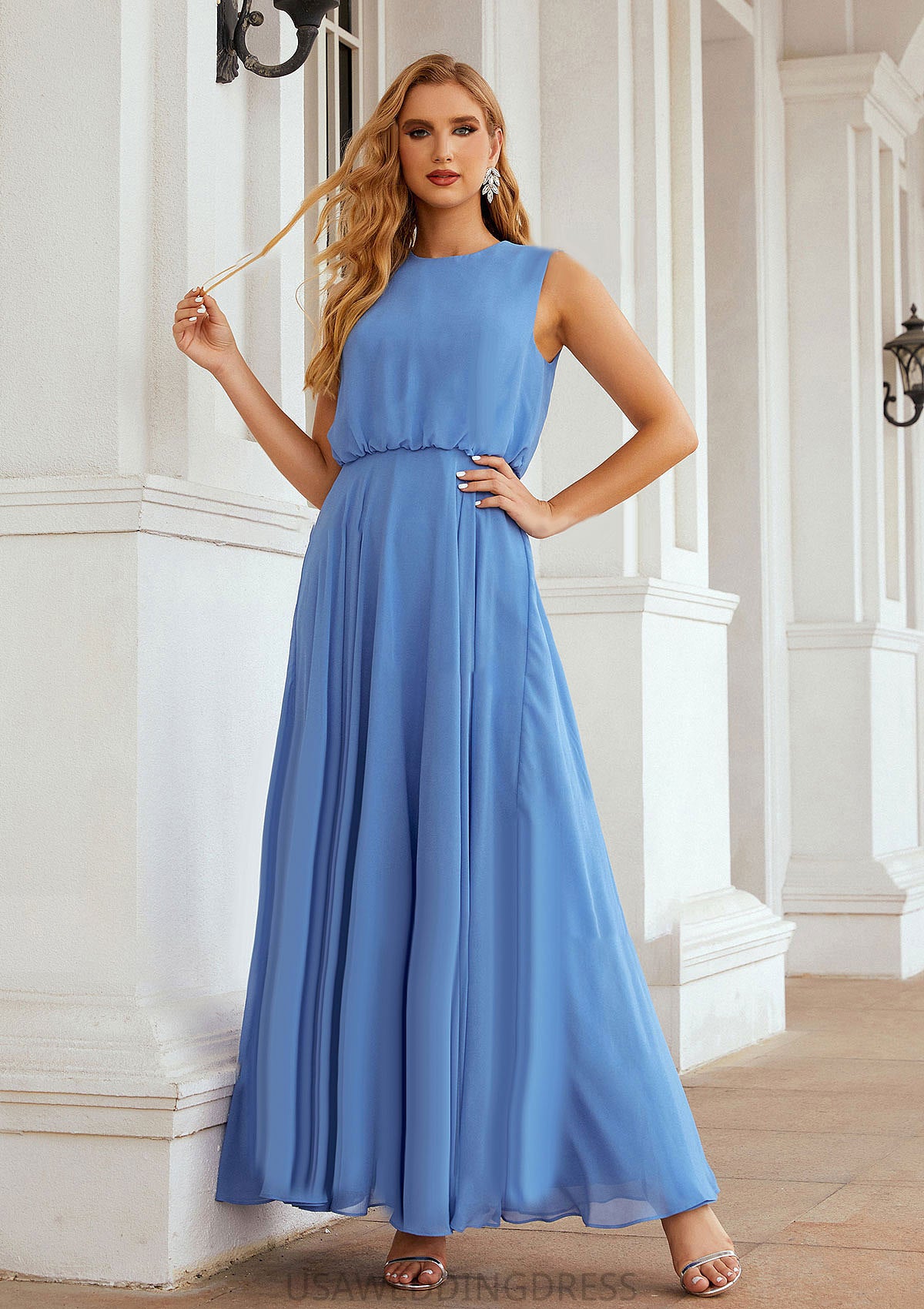 A-line Scoop Neck Sleeveless Chiffon Long/Floor-Length Bridesmaid Dresses Izabella DSP0025618