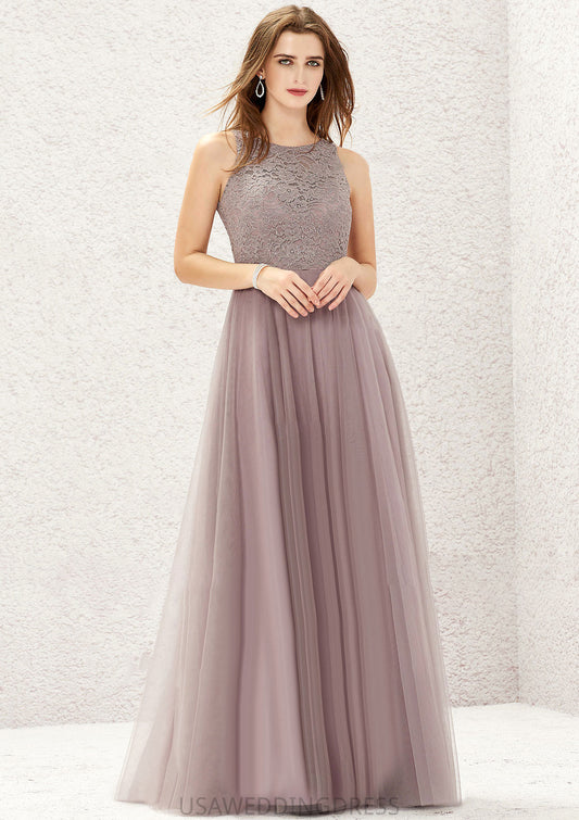 A-line Scoop Neck Sleeveless Lace Tulle Long/Floor-Length Bridesmaid Dresses Nola DSP0025631