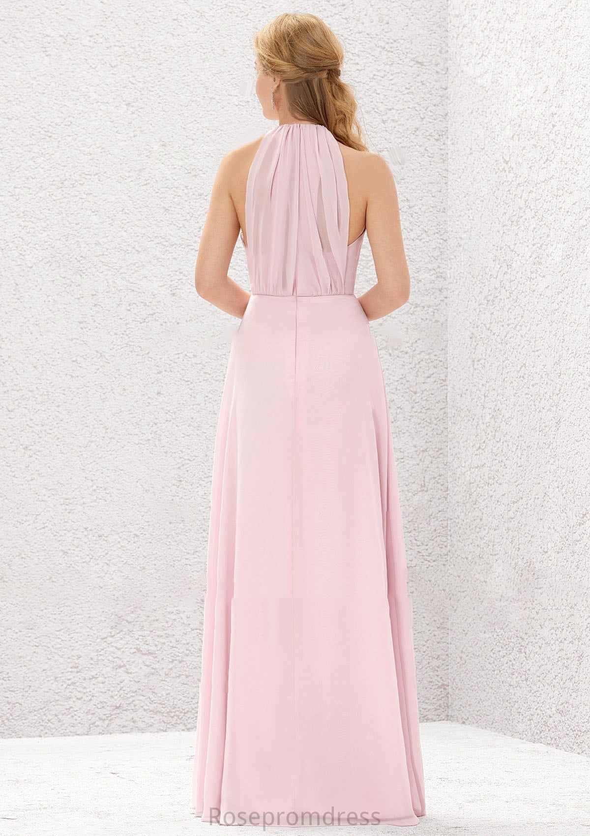 A-line Halter Sleeveless Chiffon Long/Floor-Length Bridesmaid Dresses With Pleated Robin SRSP0025634