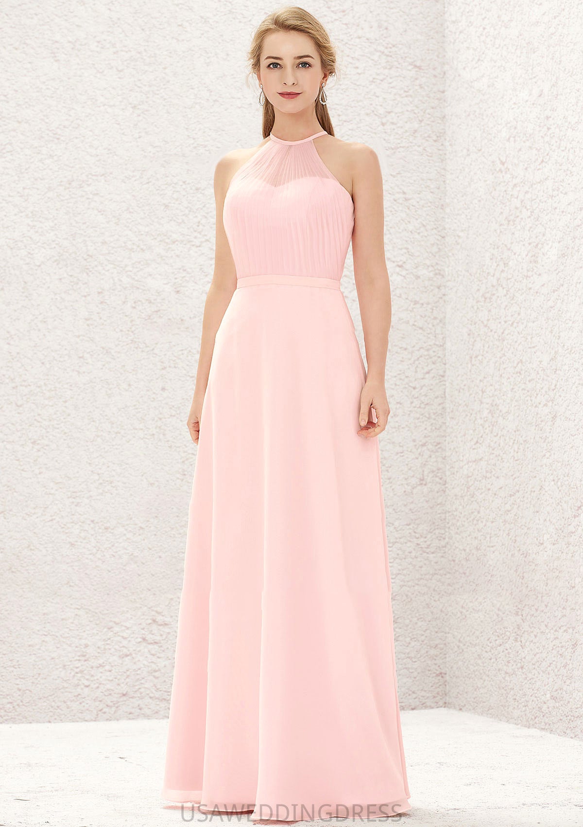 A-line Halter Sleeveless Chiffon Long/Floor-Length Bridesmaid Dresses Harley DSP0025635