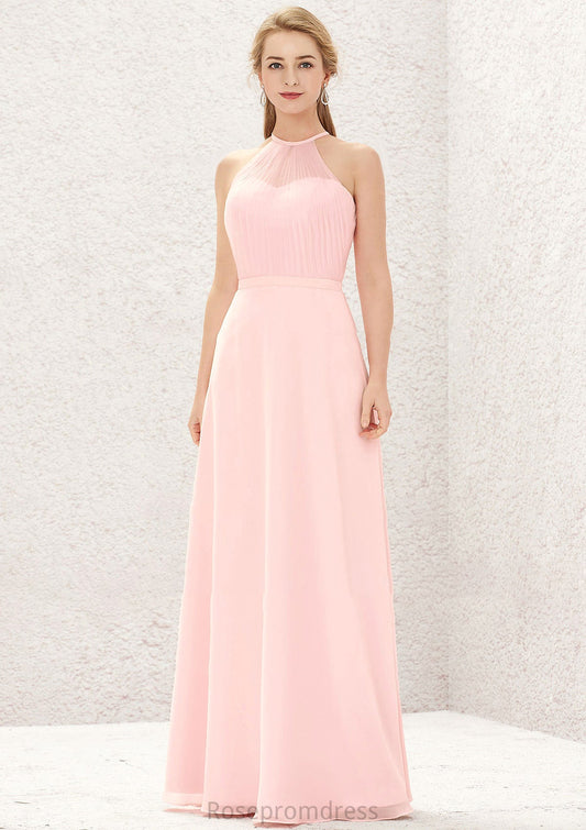 A-line Halter Sleeveless Chiffon Long/Floor-Length Bridesmaid Dresses Hailey SRSP0025635