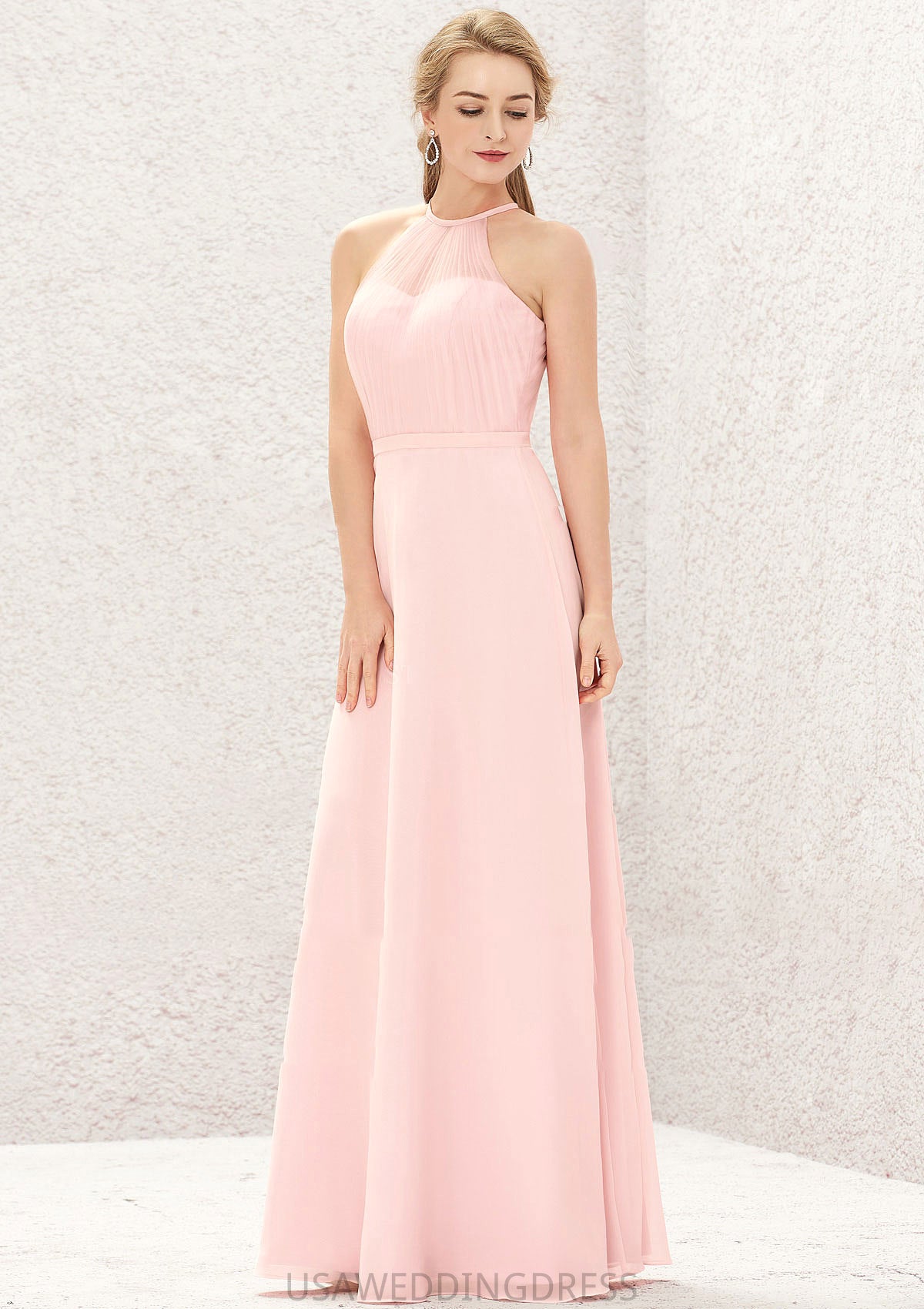 A-line Halter Sleeveless Chiffon Long/Floor-Length Bridesmaid Dresses Harley DSP0025635