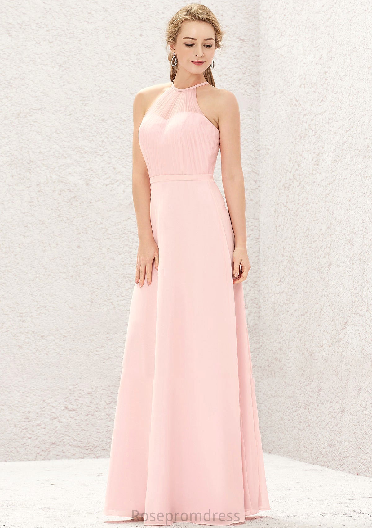 A-line Halter Sleeveless Chiffon Long/Floor-Length Bridesmaid Dresses Hailey SRSP0025635