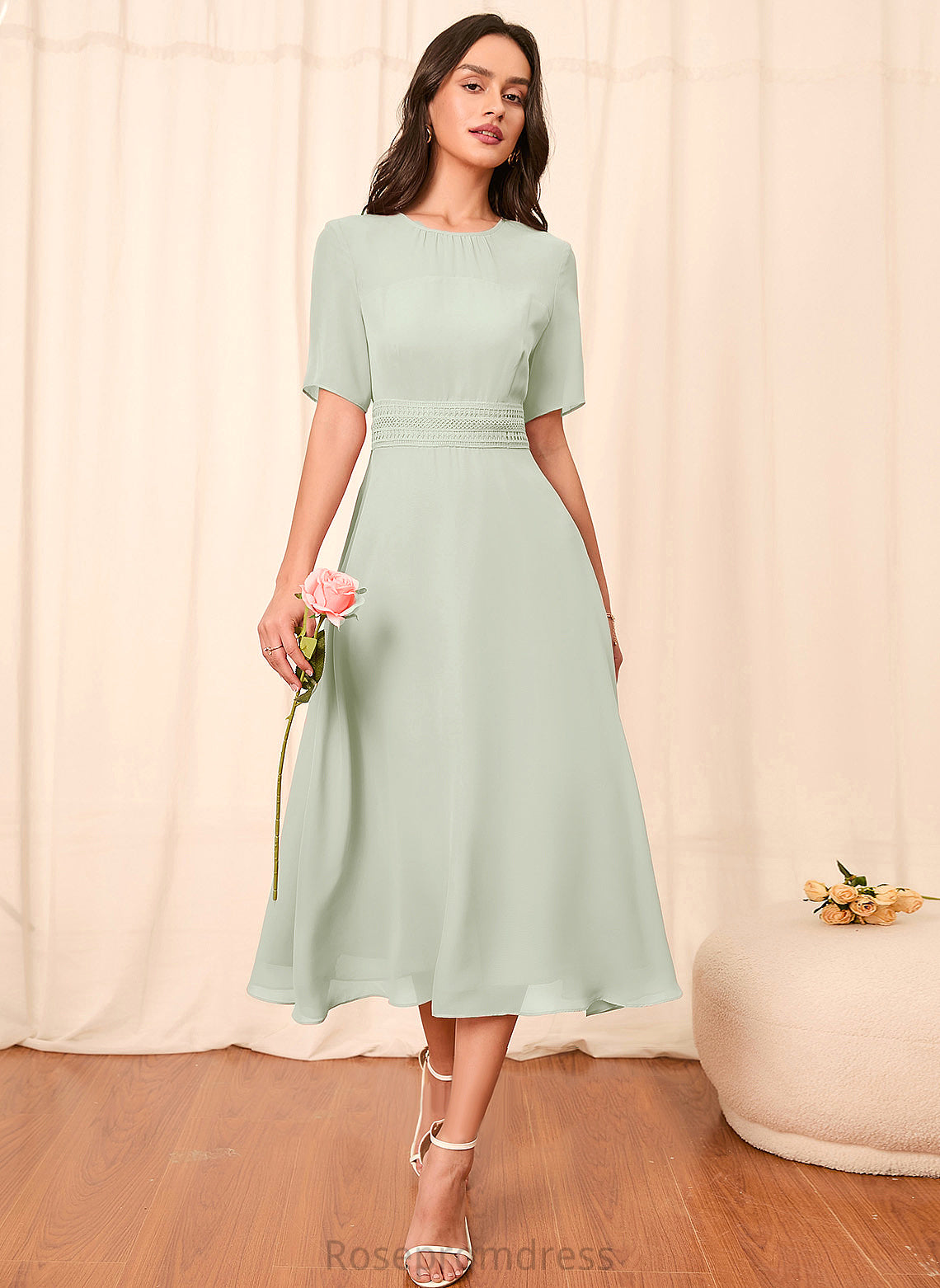 Sleeves Straps Silhouette Length A-Line Fabric Sleeve Knee-Length Leila Floor Length Natural Waist Sleeveless Bridesmaid Dresses