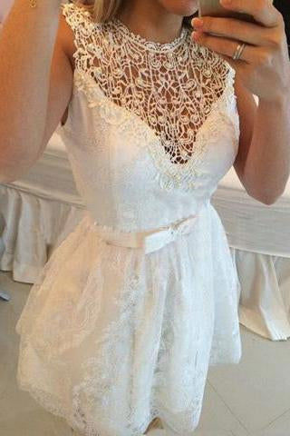 A-line Hot-selling Mini Lace Hollow Homecoming Dresses RS469