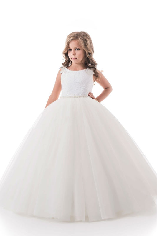 2024 Open Back Scoop Flower Girl Dresses Ball Gown Tulle & Lace Floor Length