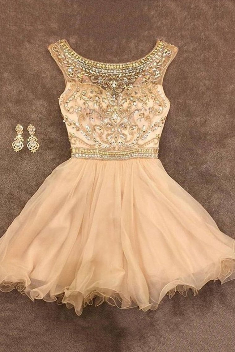 2024 Homecoming Dresses Scoop Beaded Bodice Chiffon Short/Mini A Line