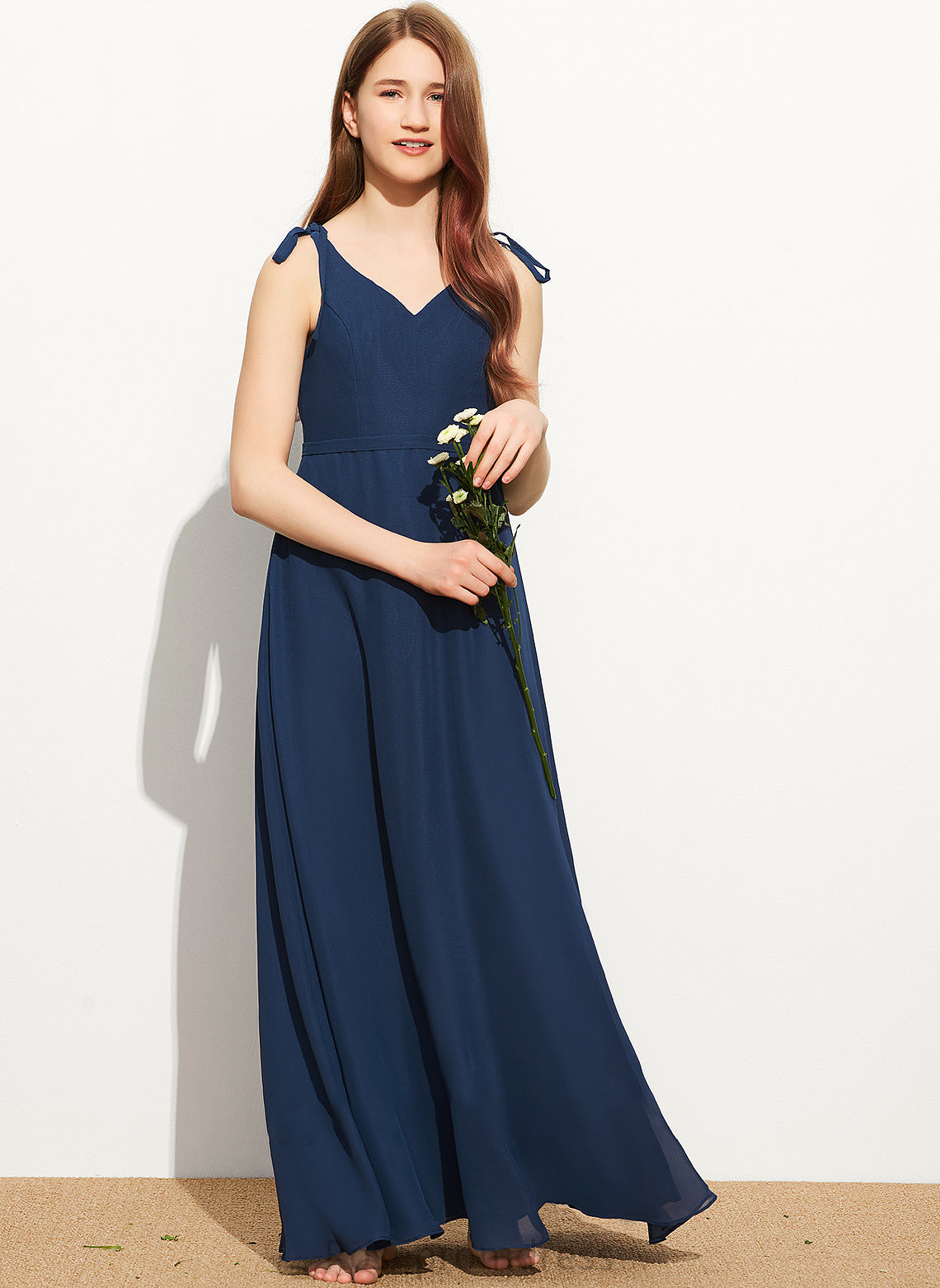 Kaila Chiffon Junior Bridesmaid Dresses A-Line With V-neck Bow(s) Floor-Length