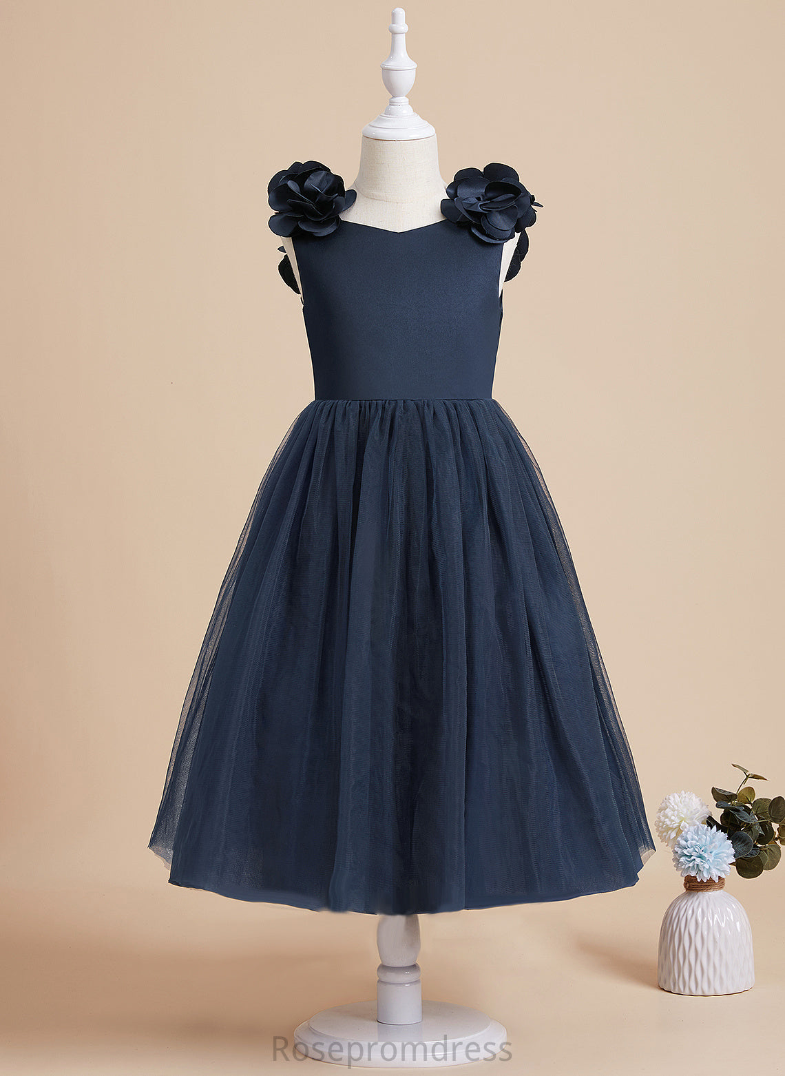 Sleeveless Sally A-Line Flower With Flower Girl Dresses Girl - Tea-length V-neck Flower(s)/Bow(s) Dress Satin/Tulle