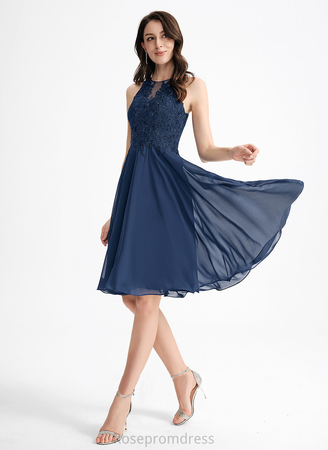 Neck With Chiffon Knee-Length Homecoming Dresses Beading Homecoming Yesenia Scoop Lace Dress A-Line