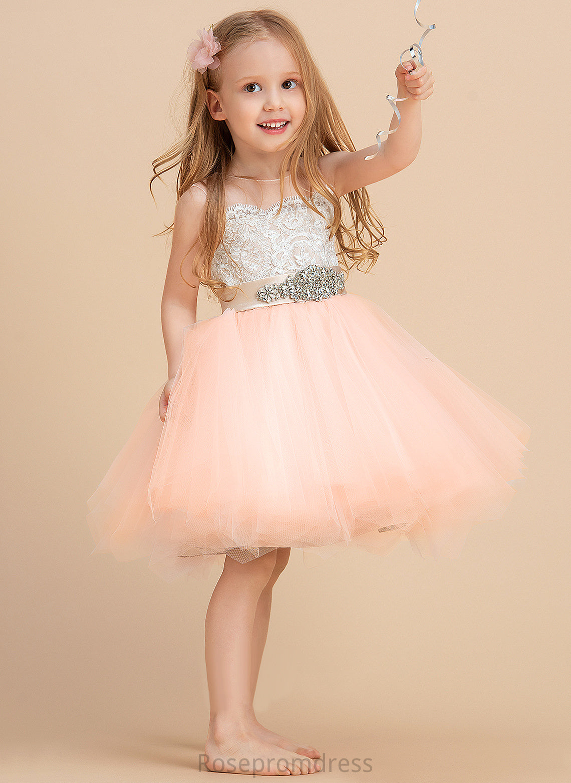 sash) - Scoop (Undetachable Beading Flower Girl Dresses Knee-length With Girl A-Line Neck Flower Satin/Tulle/Lace Sleeveless Vicky Dress