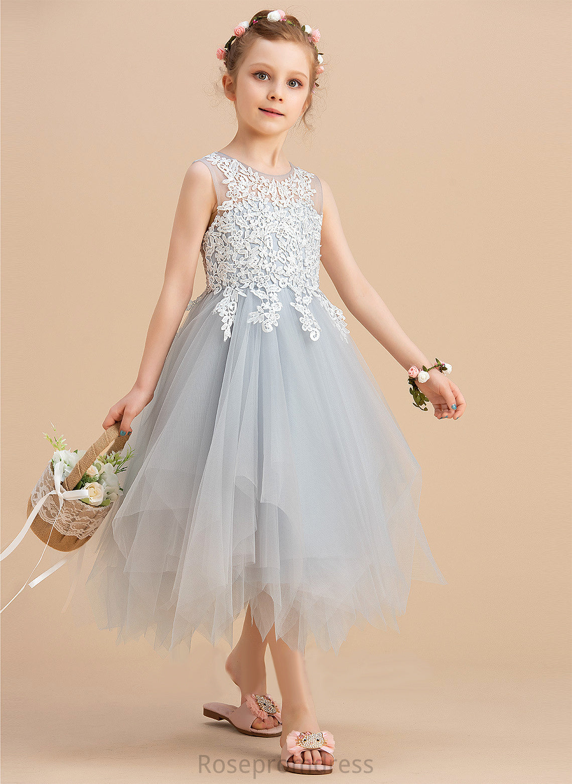 Dress A-Line Lilah Flower Sleeveless Scoop Tea-length Girl - Tulle/Lace Neck Flower Girl Dresses